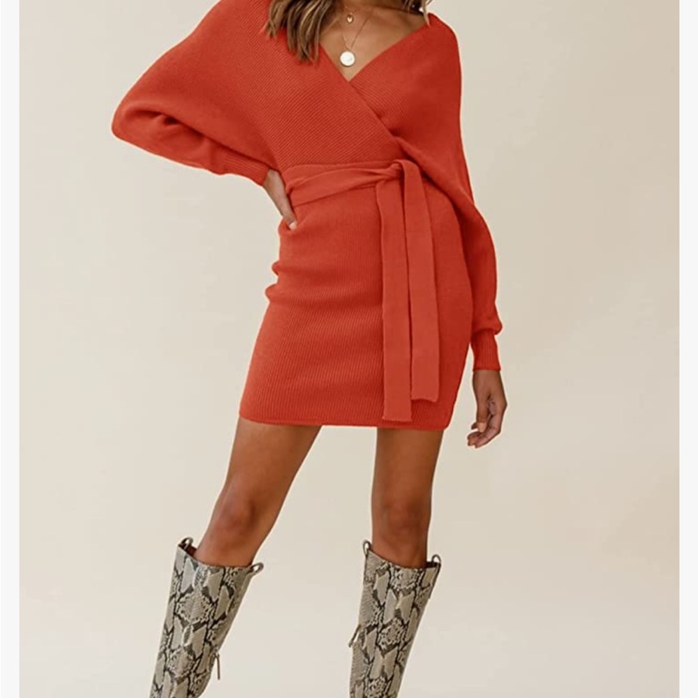 Brand new: wrap sweater dress with V neck.
